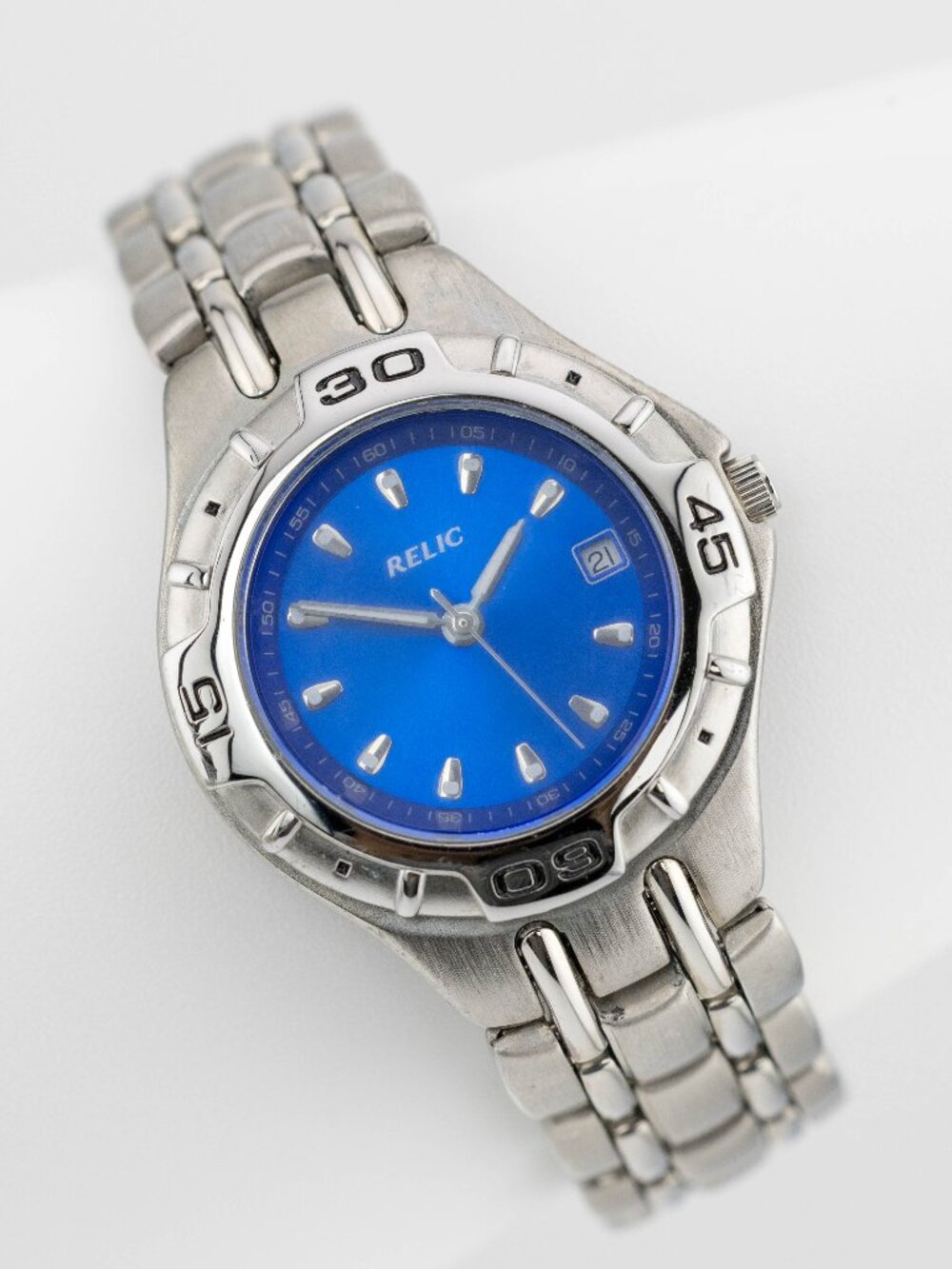 Relic ZR61119 Blue Dial Silver Tone Date Quartz Analog Women's Watch New Battery